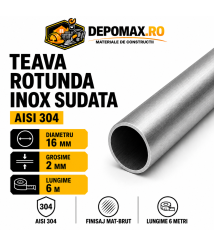 Teava rotunda inox sudata AISI 304, 16 x 2 mm, 6 metri